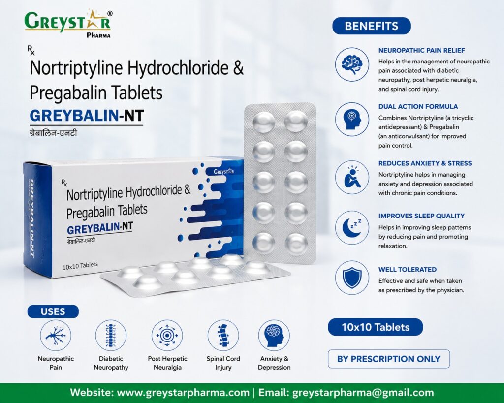 Greybalin NT Nortriptyline Hydrochloride & pregabalin tablets